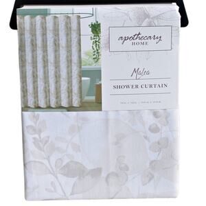 Apothecary Home Fabric Shower Curtain Leaf Print Zen Watercolor Neutral 72"